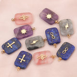 5pcs Natural Stone Stainless Steel Square Charms Quartz Cross Pendants
