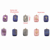 5pcs Natural Stone Stainless Steel Square Charms Quartz Cross Pendants
