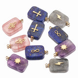 5pcs Natural Stone Stainless Steel Square Charms Quartz Cross Pendants