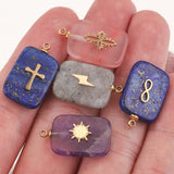 5pcs Natural Stone Stainless Steel Square Charms Quartz Cross Pendants