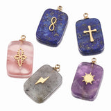 5pcs Natural Stone Stainless Steel Square Charms Quartz Cross Pendants