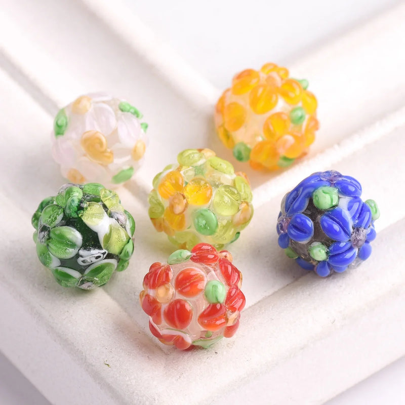 5pcs 12mm Flower Petals Lampwork Glass Beads for Jewelry Making