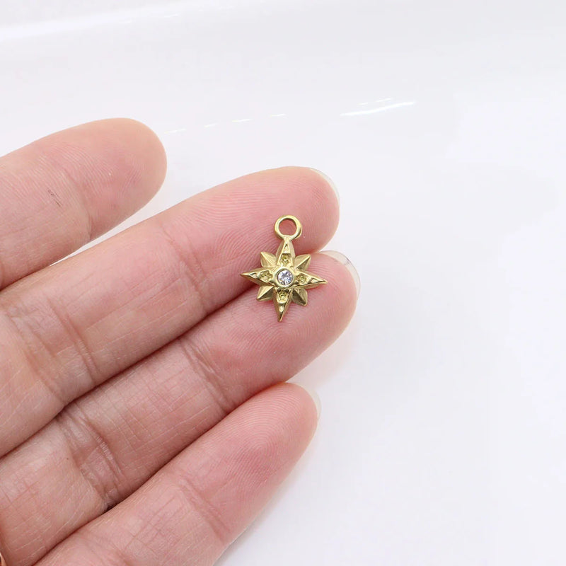 5pcs 12mm Stainless Steel High Star Rhinestone Charms Pendant