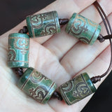 5pcs Green Ancient Tibet Dzi Agates Drum Shape Beads