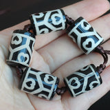 5pcs Green Ancient Tibet Dzi Agates Drum Shape Beads
