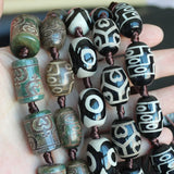 5pcs Green Ancient Tibet Dzi Agates Drum Shape Beads