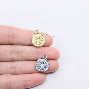 5pcs 13mm Stainless Steel Devil Eye Coin Charms Pendant DIY Jewelry