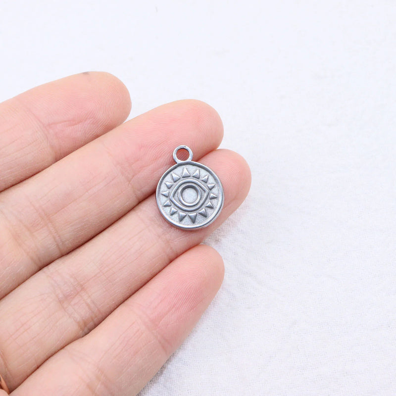 5pcs 13mm Stainless Steel Devil Eye Coin Charms Pendant DIY Jewelry