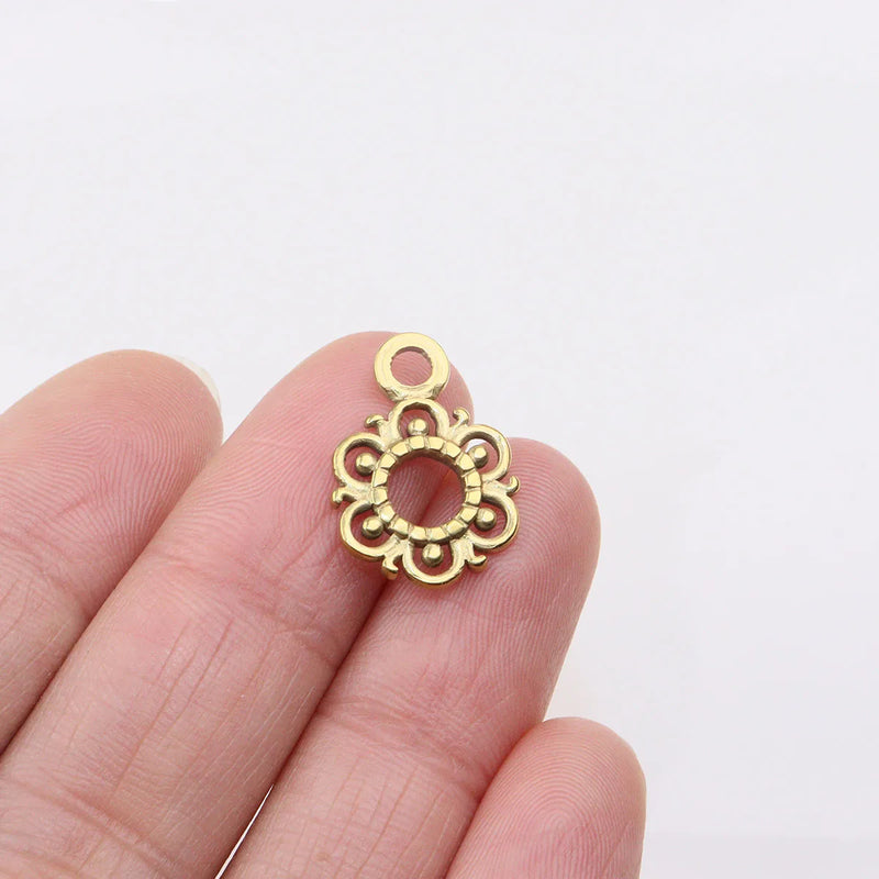 5pcs 13mm Stainless Steel Flower Charms Pendant DIY Jewelry Unfading Colorless