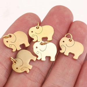 5pcs Gold-Plate Stainless Steel Elephant Charms 14*16mm Pendants