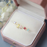5pcs 14k Plating Zircon Stud Earrings 925 Silver Asymmetry Earings Jewelry