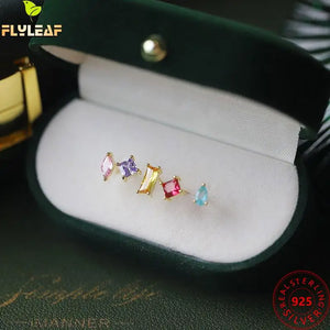 5pcs 14k Plating Zircon Stud Earrings 925 Silver Asymmetry Earings Jewelry