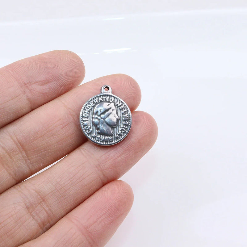 5pcs 15mm Stainless Steel Coin Charms DIY Pendant 2 Colors