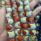 5pcs Hand Painted Fat Owl Ceramic Beads DIY Loose Spacer Animal Bead