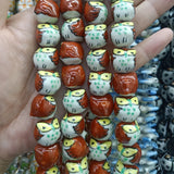 5pcs Hand Painted Fat Owl Ceramic Beads DIY Loose Spacer Animal Bead