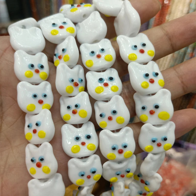5pcs Cat Lampwork Beads DIY Spacer Bead For Jewelry Making
