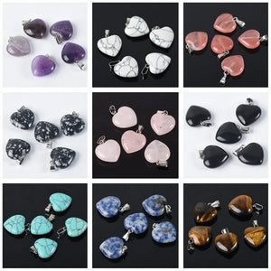 5pcs 16mm Heart Natural Stone Pendants DIY Jewelry Crafts Findings