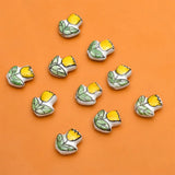 5pcs Hand Painted Flower Ceramic Beads 16x14mm Pink Yellow