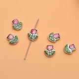 5pcs Hand Painted Flower Ceramic Beads 16x14mm Pink Yellow