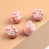 5pcs 16x15.5mm Colorful Lucky Cat Ceramic Beads for Jewelry Making