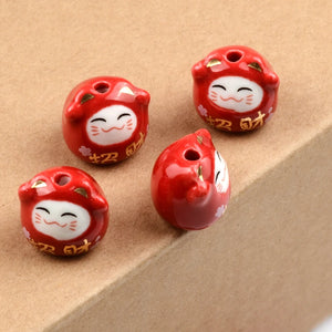 5pcs 16x15.5mm Colorful Lucky Cat Ceramic Beads for Jewelry Making