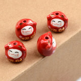 5pcs 16x15.5mm Colorful Lucky Cat Ceramic Beads for Jewelry Making