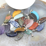 5pcs 16x35mm Natural Gemstone Angel Wing Pendants