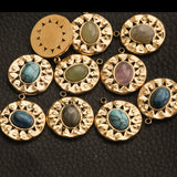 5pcs Natural Stone Sun Flower Charms Stainless Steel Bohemia Star Pendant