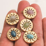 5pcs Natural Stone Sun Flower Charms Stainless Steel Bohemia Star Pendant