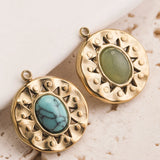 5pcs Natural Stone Sun Flower Charms Stainless Steel Bohemia Star Pendant