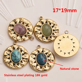 5pcs Natural Stone Sun Flower Charms Stainless Steel Bohemia Star Pendant