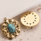 5pcs Natural Stone Sun Flower Charms Stainless Steel Bohemia Star Pendant