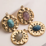5pcs Natural Stone Sun Flower Charms Stainless Steel Bohemia Star Pendant
