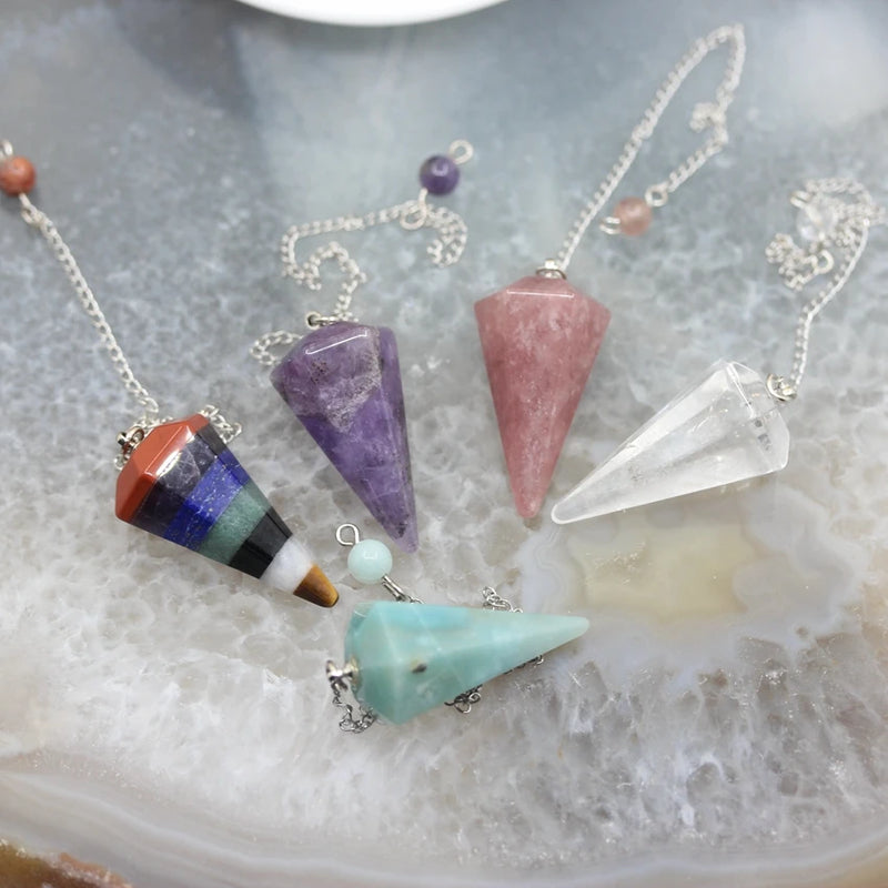5pcs Natural Stone Crystal Pendulum Pendant 17x36mm