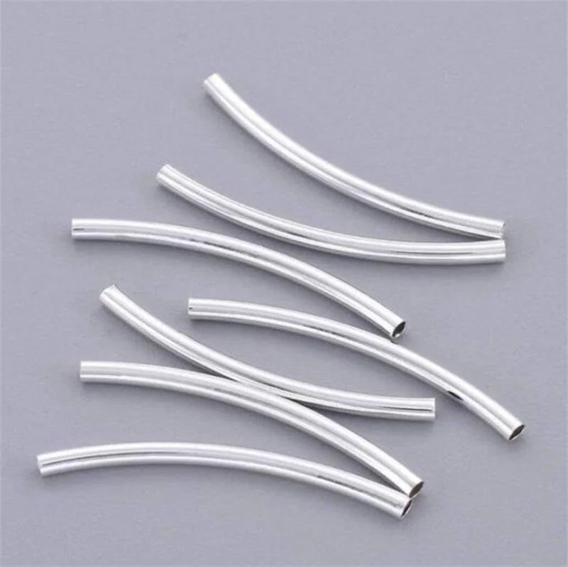 5pcs 925 Silver Curved Noodle Tube Spacer Beads for DIY Jewelry Making