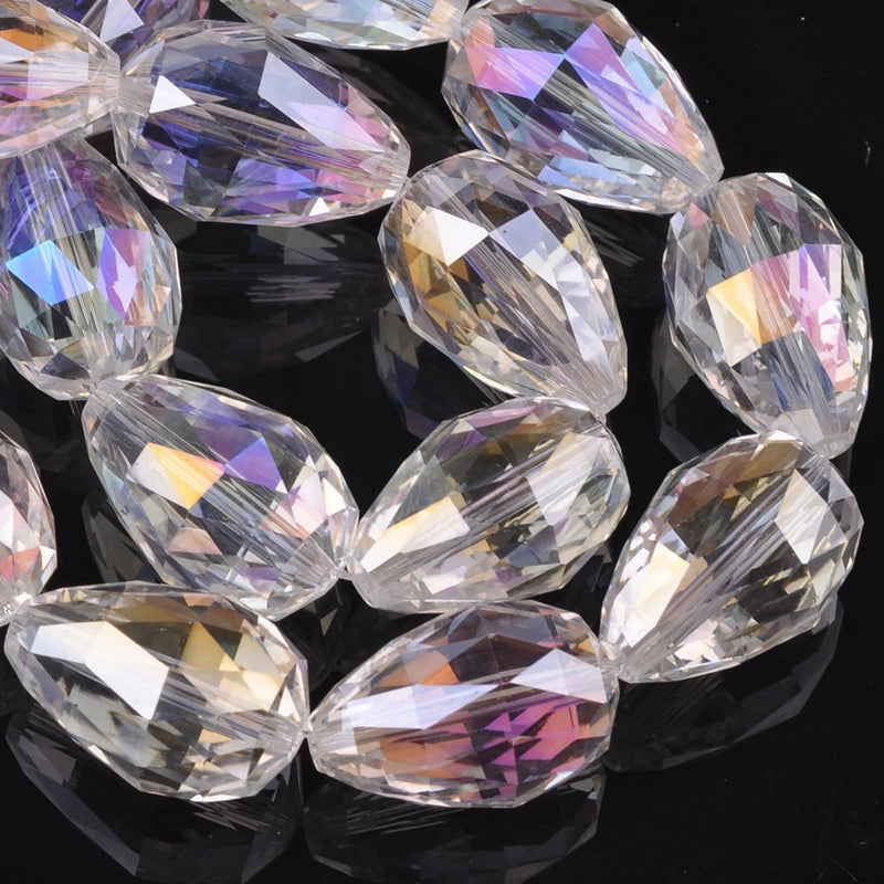 5pcs 24x17mm Teardrop Faceted Cut Crystal Glass Charms Beads Lot