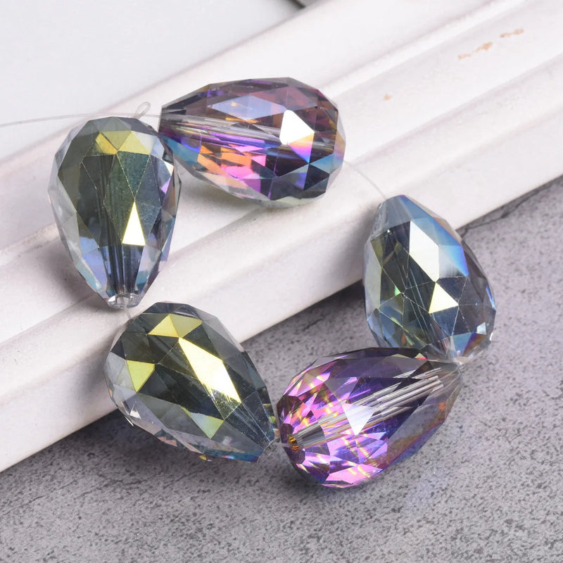 5pcs 24x17mm Teardrop Faceted Glass Charms Beads for Jewelry Making
