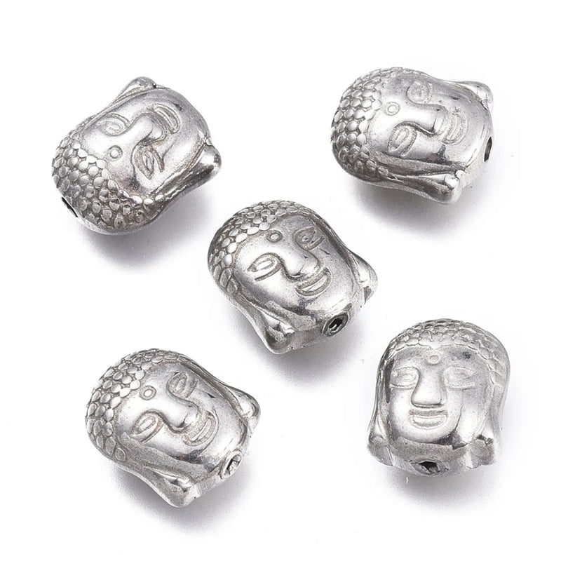 5pcs Stainless Steel Buddha Head Beads for Jewelry Making