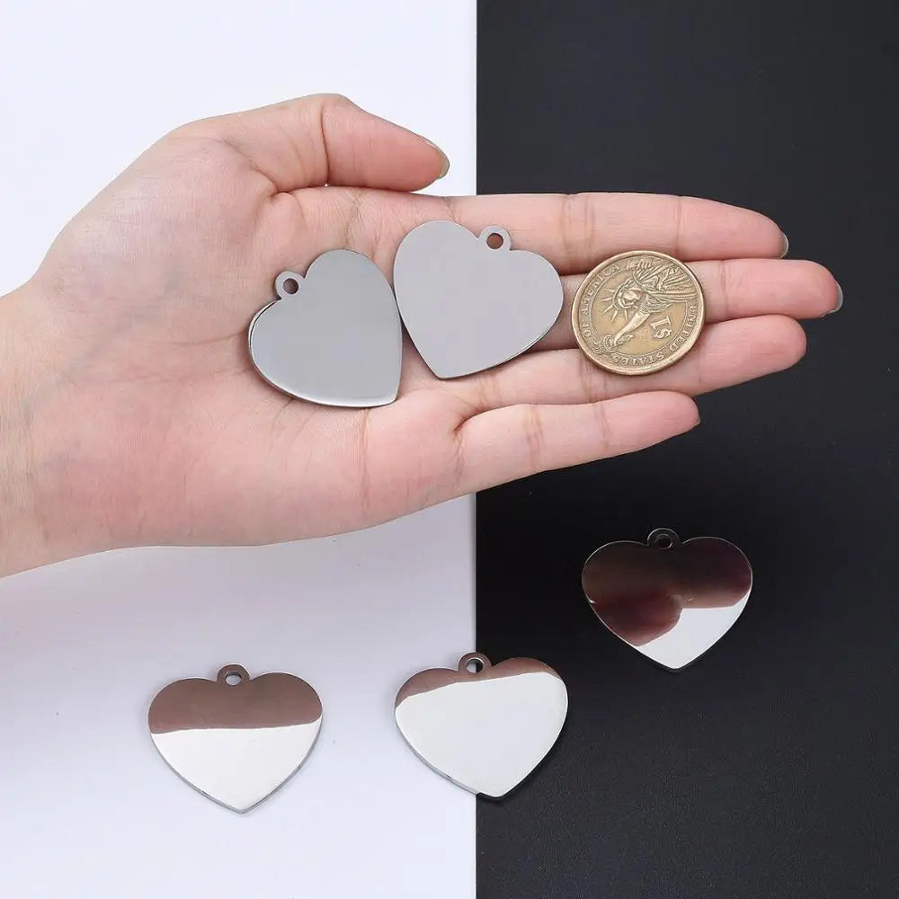 5pcs 304 Stainless Steel Heart Pendants Stamping Tags 33x34x1.8mm