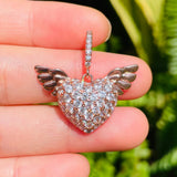 5pcs Zirconia Angel Wing Heart Charm Pendant for Jewelry Making
