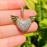 5pcs Zirconia Angel Wing Heart Charm Pendant for Jewelry Making