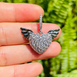 5pcs Zirconia Angel Wing Heart Charm Pendant for Jewelry Making