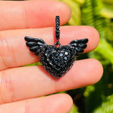 5pcs Zirconia Angel Wing Heart Charm Pendant for Jewelry Making