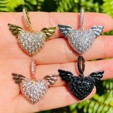 5pcs Zirconia Angel Wing Heart Charm Pendant for Jewelry Making
