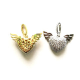 5pcs Zirconia Angel Wing Heart Charm Pendant for Jewelry Making