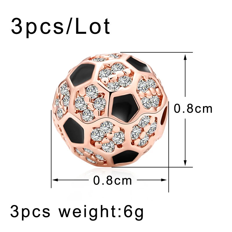 5pcs Football Shape Copper Micro Pave Zircon Beads