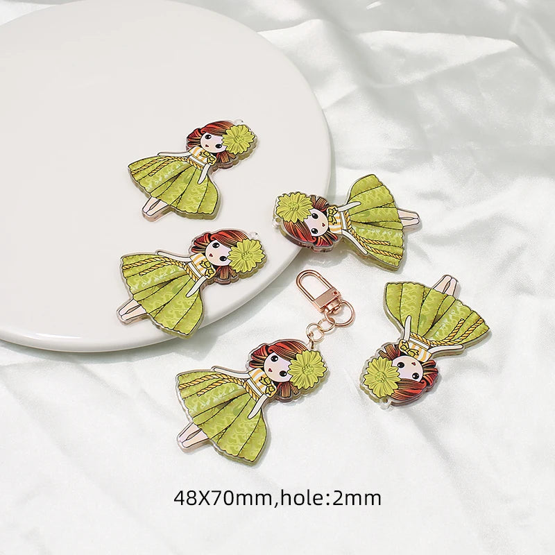 5pcs Beauty Skirt Girl Print Big Pendant Charms for DIY Jewelry Making
