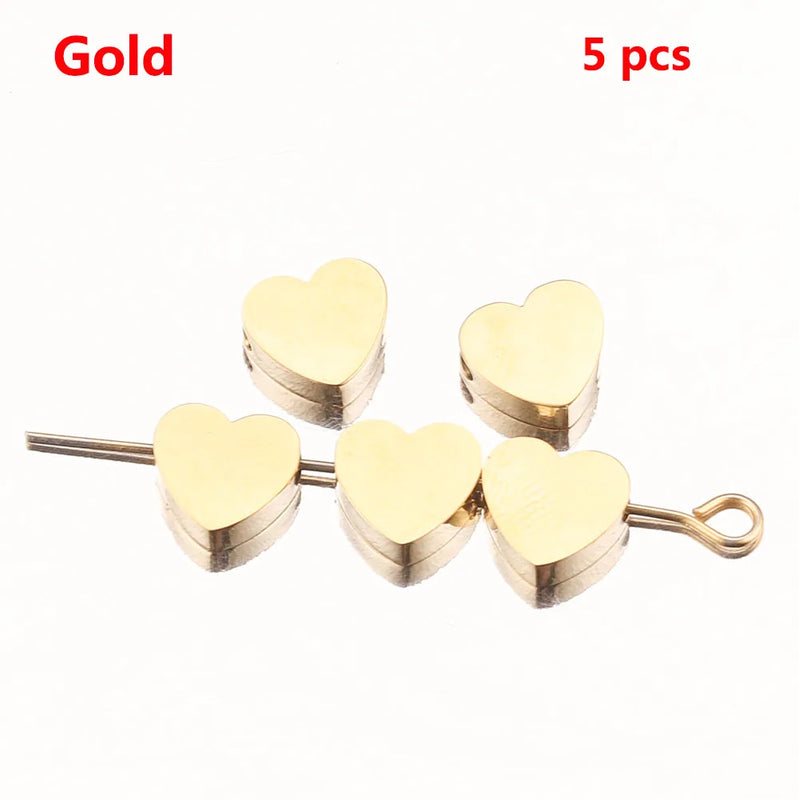 5pcs Heart Beads Gold-Plate Stainless Steel Spacer for DIY Jewelry