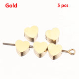 5pcs Heart Beads Gold-Plate Stainless Steel Spacer for DIY Jewelry