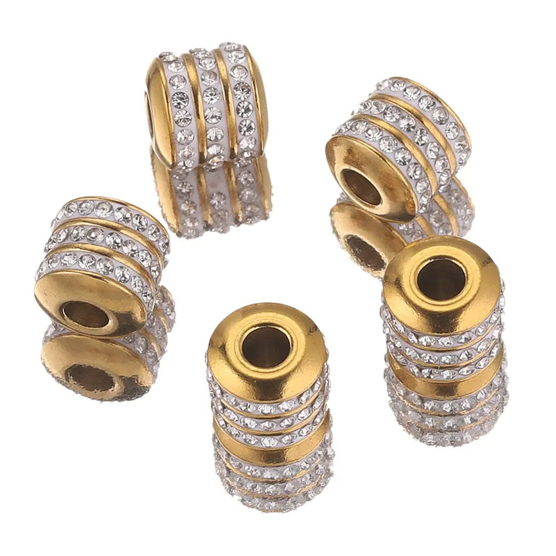 5pcs 8mm Stainless Steel Rhinestone Round Tube Beads Crystal for Jewelry Making